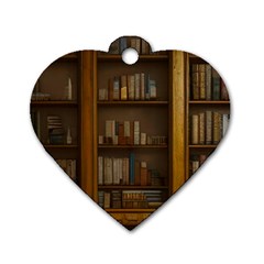 Books Book Shelf Shelves Knowledge Book Cover Gothic Old Ornate Library Dog Tag Heart (one Side) by Maspions