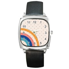 Abstract Geometric Bauhaus Polka Dots Retro Memphis Rainbow Square Metal Watch by Maspions