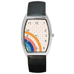 Abstract Geometric Bauhaus Polka Dots Retro Memphis Rainbow Barrel Style Metal Watch by Maspions