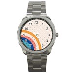 Abstract Geometric Bauhaus Polka Dots Retro Memphis Rainbow Sport Metal Watch Front