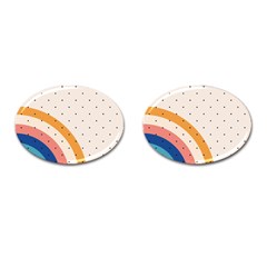 Abstract Geometric Bauhaus Polka Dots Retro Memphis Rainbow Cufflinks (oval)