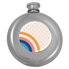 Abstract Geometric Bauhaus Polka Dots Retro Memphis Rainbow Round Hip Flask (5 Oz)