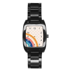 Abstract Geometric Bauhaus Polka Dots Retro Memphis Rainbow Stainless Steel Barrel Watch