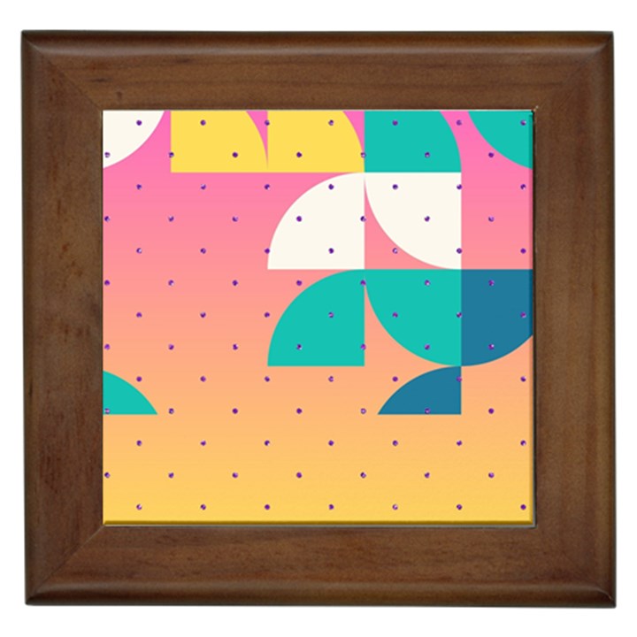 Abstract Geometric Bauhaus Polka Dots Retro Memphis Art Framed Tile