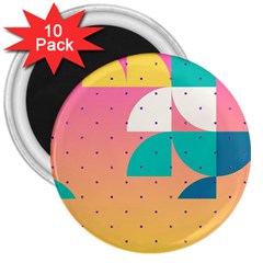 Abstract Geometric Bauhaus Polka Dots Retro Memphis Art 3  Magnets (10 Pack) 