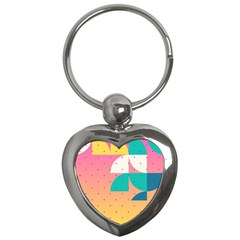 Abstract Geometric Bauhaus Polka Dots Retro Memphis Art Key Chain (heart) by Maspions