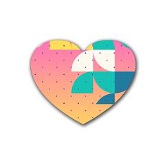 Abstract Geometric Bauhaus Polka Dots Retro Memphis Art Rubber Heart Coaster (4 Pack)