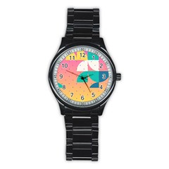 Abstract Geometric Bauhaus Polka Dots Retro Memphis Art Stainless Steel Round Watch by Maspions