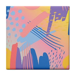 Abstract Lines Dots Pattern Purple Pink Blue Tile Coaster