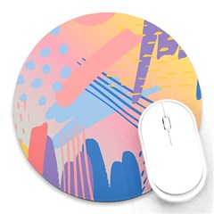 Abstract Lines Dots Pattern Purple Pink Blue Round Mousepad