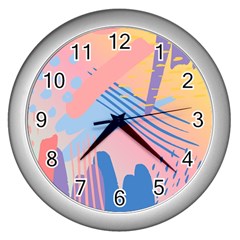 Abstract Lines Dots Pattern Purple Pink Blue Wall Clock (silver)