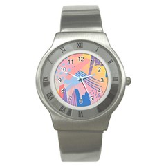 Abstract Lines Dots Pattern Purple Pink Blue Stainless Steel Watch