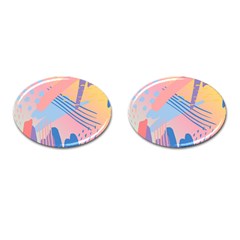 Abstract Lines Dots Pattern Purple Pink Blue Cufflinks (oval)