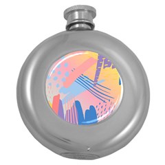 Abstract Lines Dots Pattern Purple Pink Blue Round Hip Flask (5 oz)