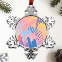 Abstract Lines Dots Pattern Purple Pink Blue Metal Small Snowflake Ornament by Maspions