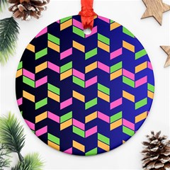 Background Pattern Geometric Pink Yellow Green Ornament (round)