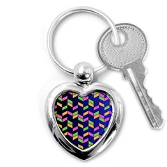 Background Pattern Geometric Pink Yellow Green Key Chain (heart)