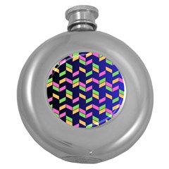 Background Pattern Geometric Pink Yellow Green Round Hip Flask (5 Oz) by Maspions