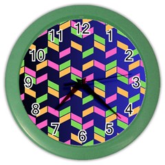 Background Pattern Geometric Pink Yellow Green Color Wall Clock