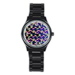 Background Pattern Geometric Pink Yellow Green Stainless Steel Round Watch Front