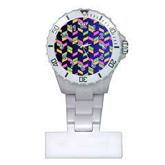 Background Pattern Geometric Pink Yellow Green Plastic Nurses Watch