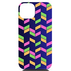 Background Pattern Geometric Pink Yellow Green Iphone 14 Black Uv Print Case by Maspions