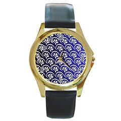 Pattern Floral Flowers Leaves Botanical Round Gold Metal Watch