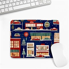 Cars Snow City Landscape Vintage Old Time Retro Pattern Small Mousepad by Maspions