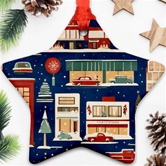 Cars Snow City Landscape Vintage Old Time Retro Pattern Ornament (star) by Maspions