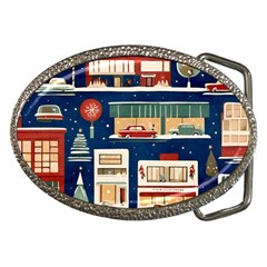 Cars Snow City Landscape Vintage Old Time Retro Pattern Belt Buckles by Maspions