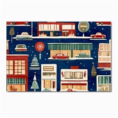 Cars Snow City Landscape Vintage Old Time Retro Pattern Postcard 4 x 6  (pkg Of 10)