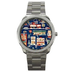 Cars Snow City Landscape Vintage Old Time Retro Pattern Sport Metal Watch by Maspions