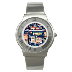 Cars Snow City Landscape Vintage Old Time Retro Pattern Stainless Steel Watch by Maspions