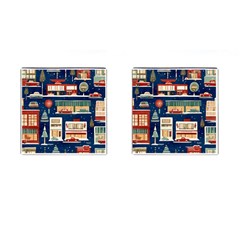 Cars Snow City Landscape Vintage Old Time Retro Pattern Cufflinks (square) by Maspions