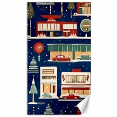 Cars Snow City Landscape Vintage Old Time Retro Pattern Canvas 40  X 72  by Maspions