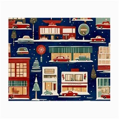 Cars Snow City Landscape Vintage Old Time Retro Pattern Small Glasses Cloth (2 Sides) by Maspions