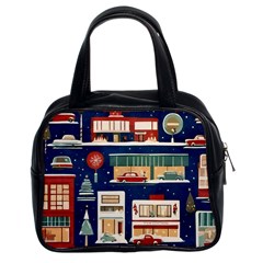 Cars Snow City Landscape Vintage Old Time Retro Pattern Classic Handbag (two Sides) by Maspions