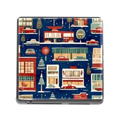 Cars Snow City Landscape Vintage Old Time Retro Pattern Memory Card Reader (square 5 Slot) by Maspions