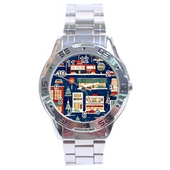 Cars Snow City Landscape Vintage Old Time Retro Pattern Stainless Steel Analogue Watch by Maspions