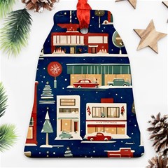 Cars Snow City Landscape Vintage Old Time Retro Pattern Ornament (bell) by Maspions