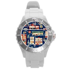 Cars Snow City Landscape Vintage Old Time Retro Pattern Round Plastic Sport Watch (l) by Maspions