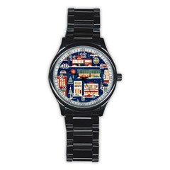 Cars Snow City Landscape Vintage Old Time Retro Pattern Stainless Steel Round Watch by Maspions