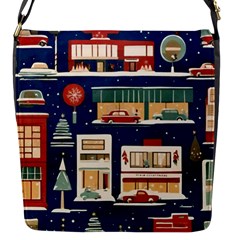 Cars Snow City Landscape Vintage Old Time Retro Pattern Flap Closure Messenger Bag (s) by Maspions