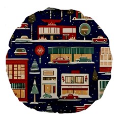 Cars Snow City Landscape Vintage Old Time Retro Pattern Large 18  Premium Flano Round Cushions by Maspions