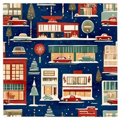 Cars Snow City Landscape Vintage Old Time Retro Pattern Wooden Puzzle Square by Maspions