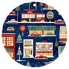 Cars Snow City Landscape Vintage Old Time Retro Pattern Uv Print Acrylic Ornament Round by Maspions