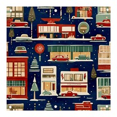 Cars Snow City Landscape Vintage Old Time Retro Pattern Banner And Sign 3  X 3  by Maspions