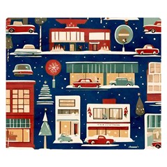 Cars Snow City Landscape Vintage Old Time Retro Pattern Premium Plush Fleece Blanket (small) by Maspions