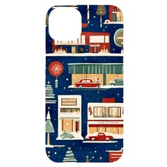 Cars Snow City Landscape Vintage Old Time Retro Pattern Iphone 14 Plus Black Uv Print Case by Maspions