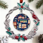 Cars Snow City Landscape Vintage Old Time Retro Pattern Metal X mas Wreath Holly leaf Ornament Front